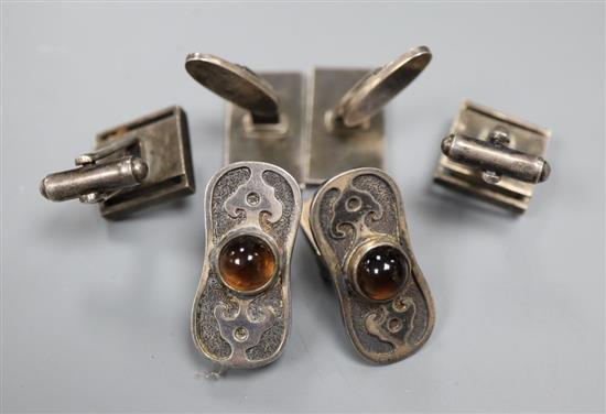 Three pairs of silver cufflinks including a 1970s pair by Georg Jensen Ltd, design no.109.